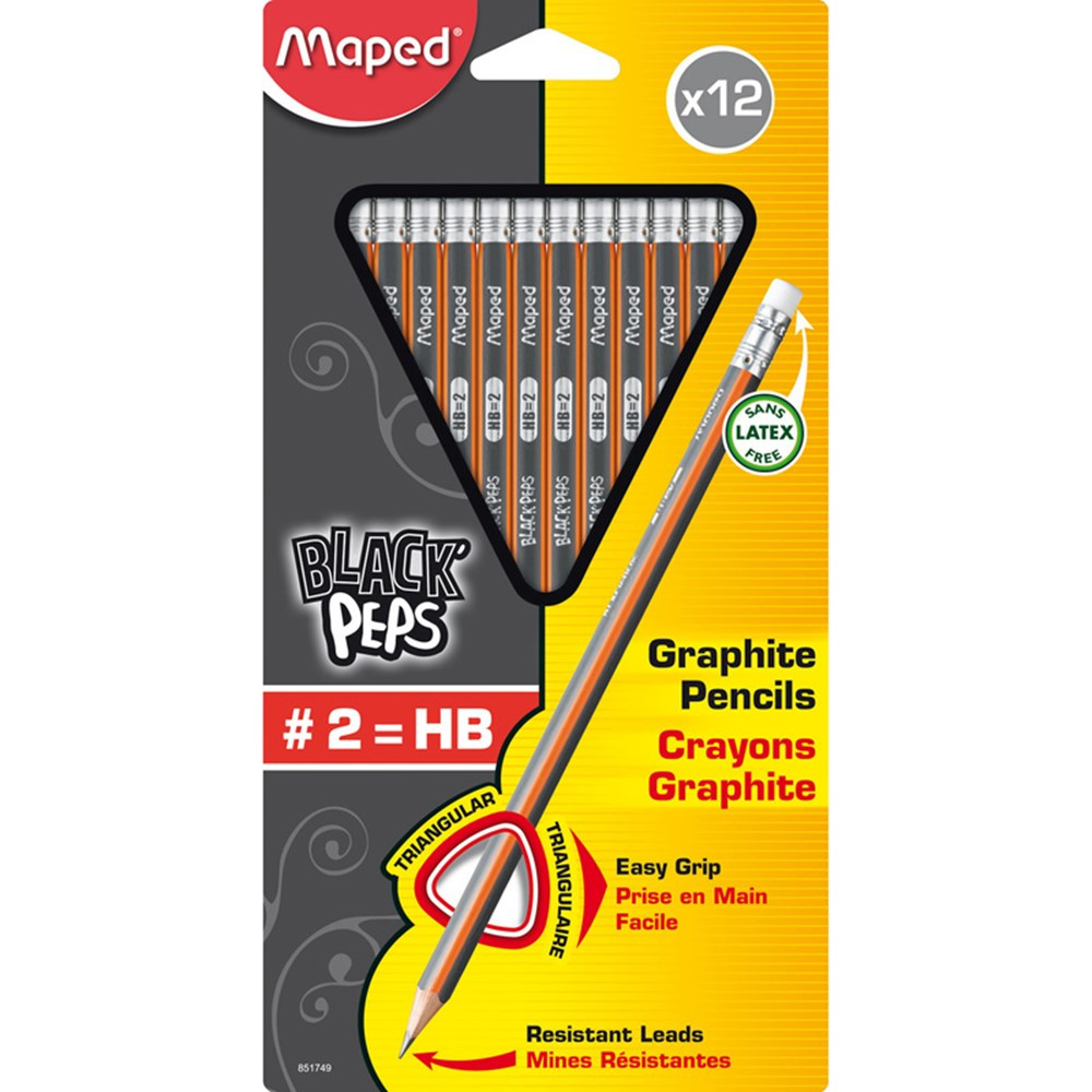 Black Peps #2 Pencil, Pack of 12 - MAP851749ZV | Maped Helix Usa | Pencils & Accessories