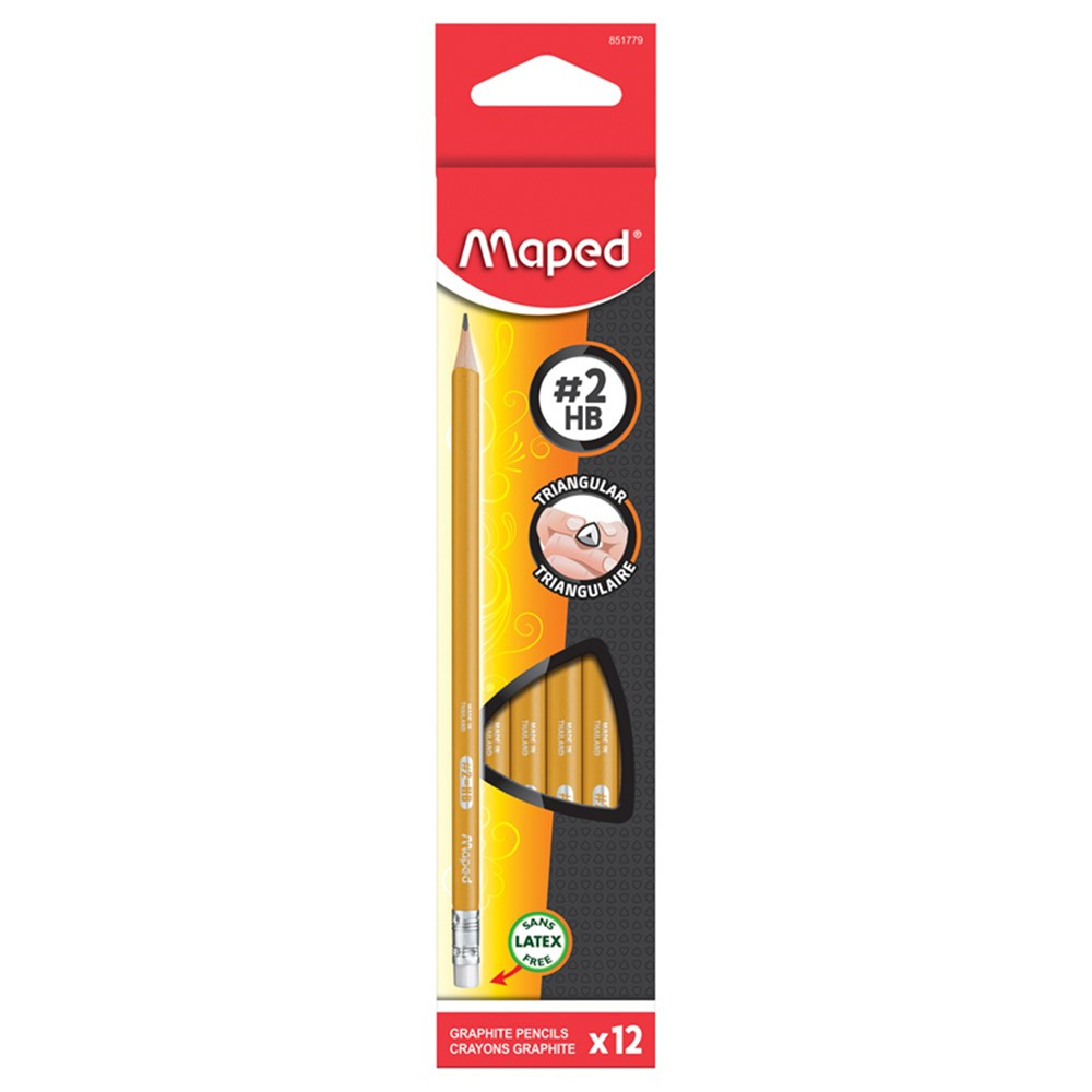 Yellow Pre-Sharpened Triangular #2 Pencils, Box of 12 - MAP851779ZV | Maped Helix Usa | Pencils & Accessories