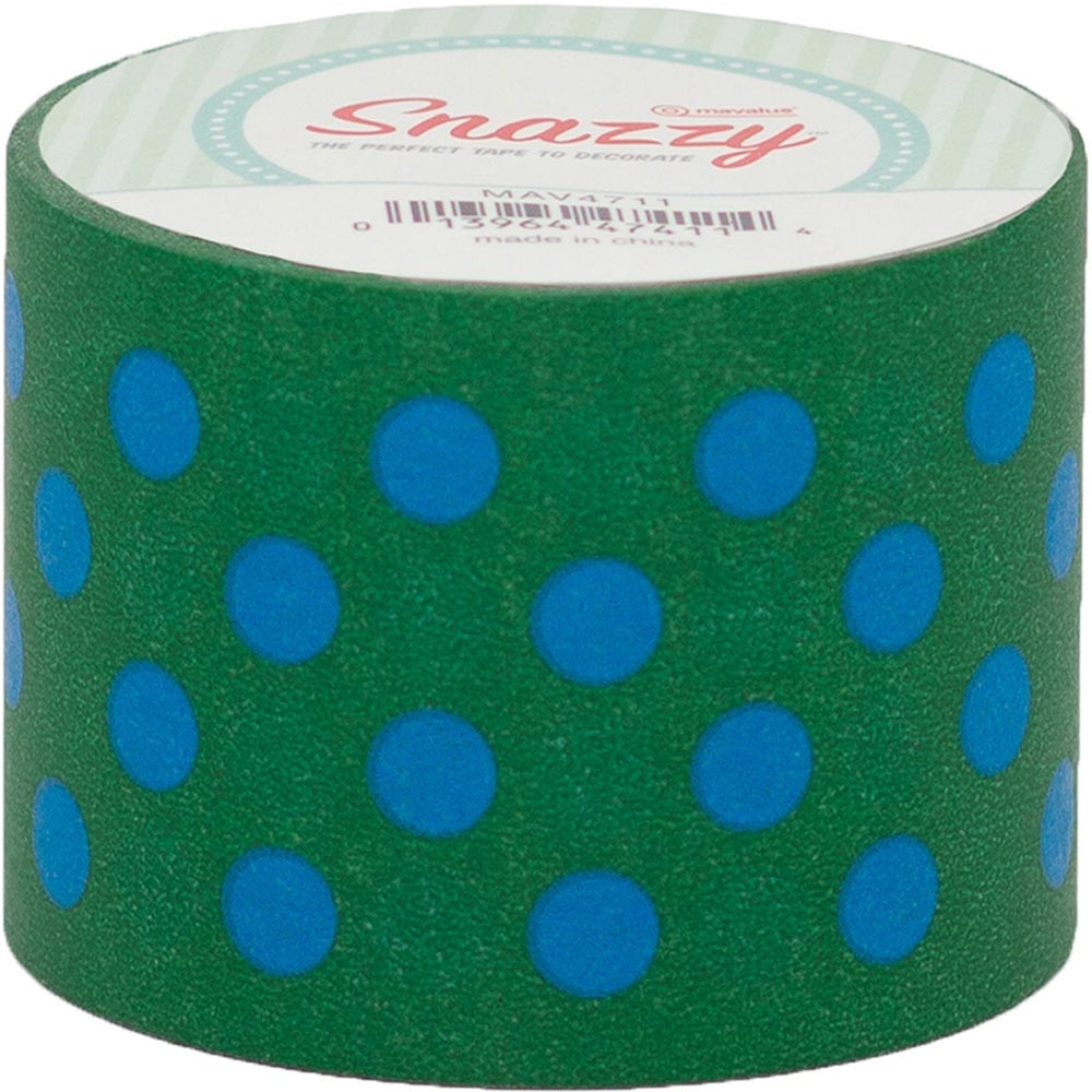 MAV4711 - Mavalus Snazzy Lime W/ Blue Polka Dot Tape 1.5 X 39 in Tape & Tape Dispensers