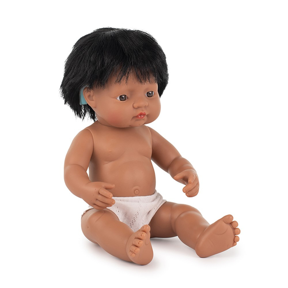 Baby Doll Hispanic Boy With Hearing Aid 15'', Polybagged - MLE31116 | Miniland Educational Corporation | Dolls