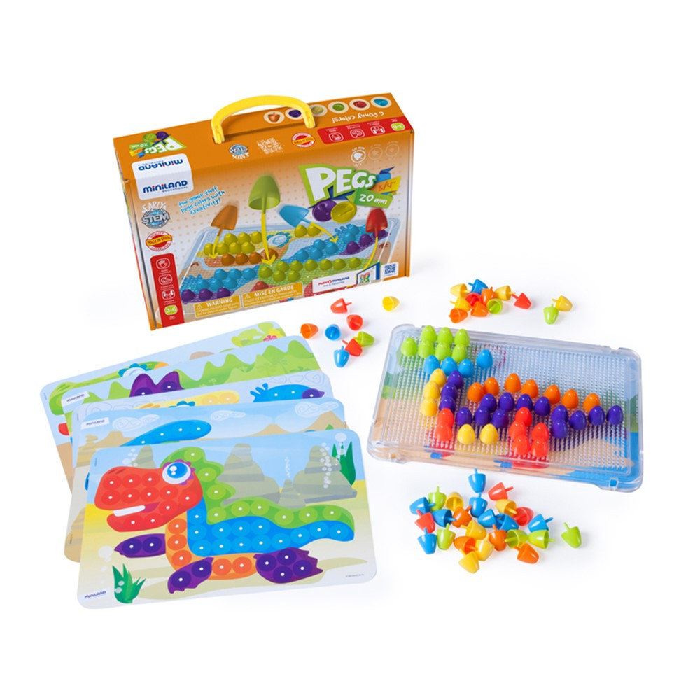 Pegs & Patterns Set, Bright Colors, 90 Pieces - MLE45318 | Miniland Educational Corporation | Pegs