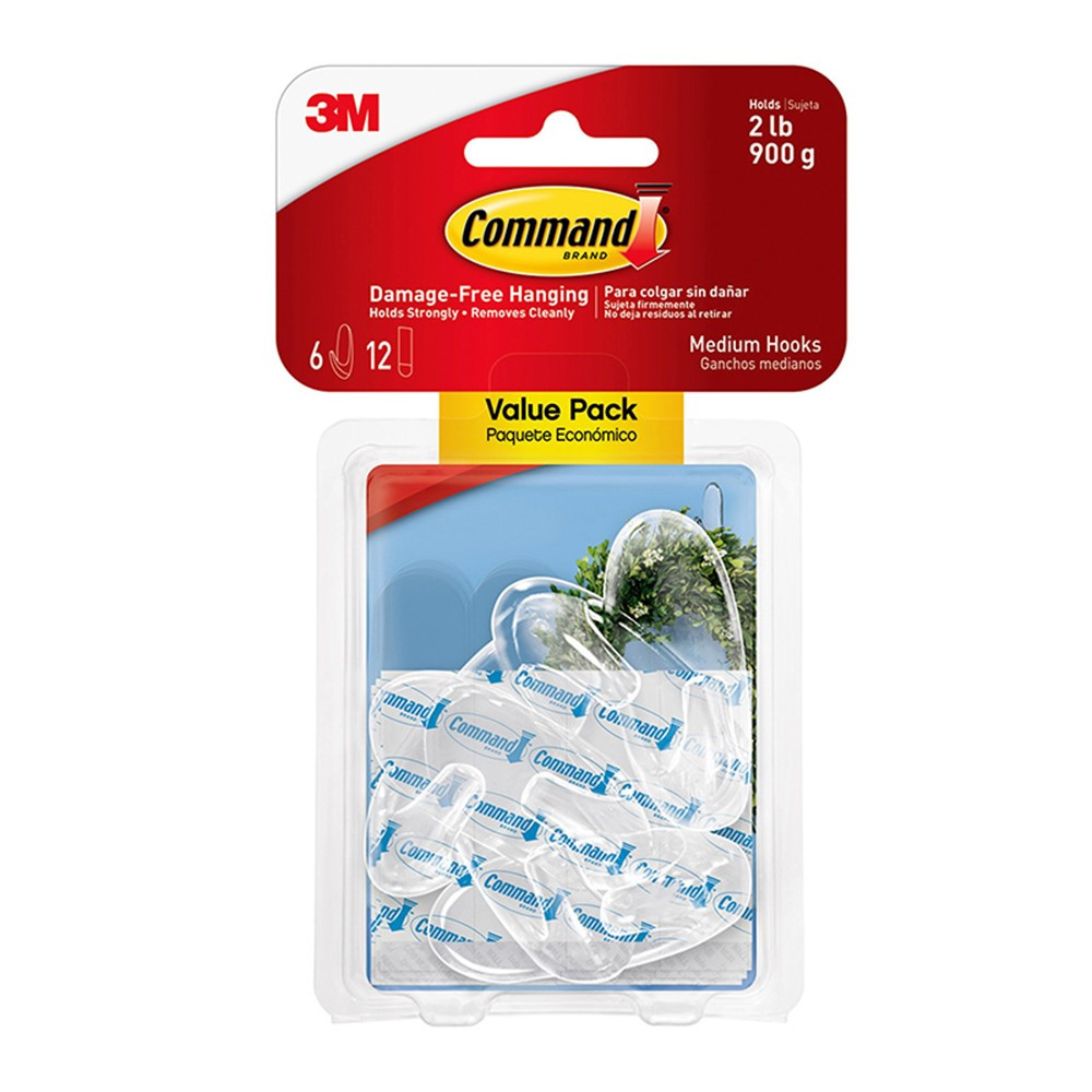 Clear Medium Hooks Value Pack, 6 Count - MMM17091CLR6ES | 3M Company | Adhesives