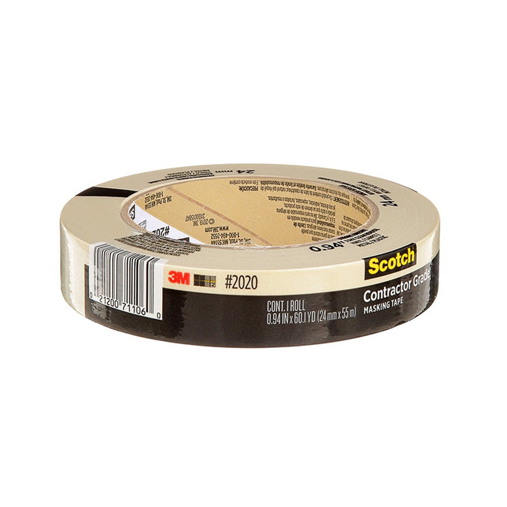 Contractor Grade Masking Tape, 0.94 in x 60.1 yd (24mm x 55m), 1 Roll - MMM202024AP | 3M Company | Tape & Tape Dispensers