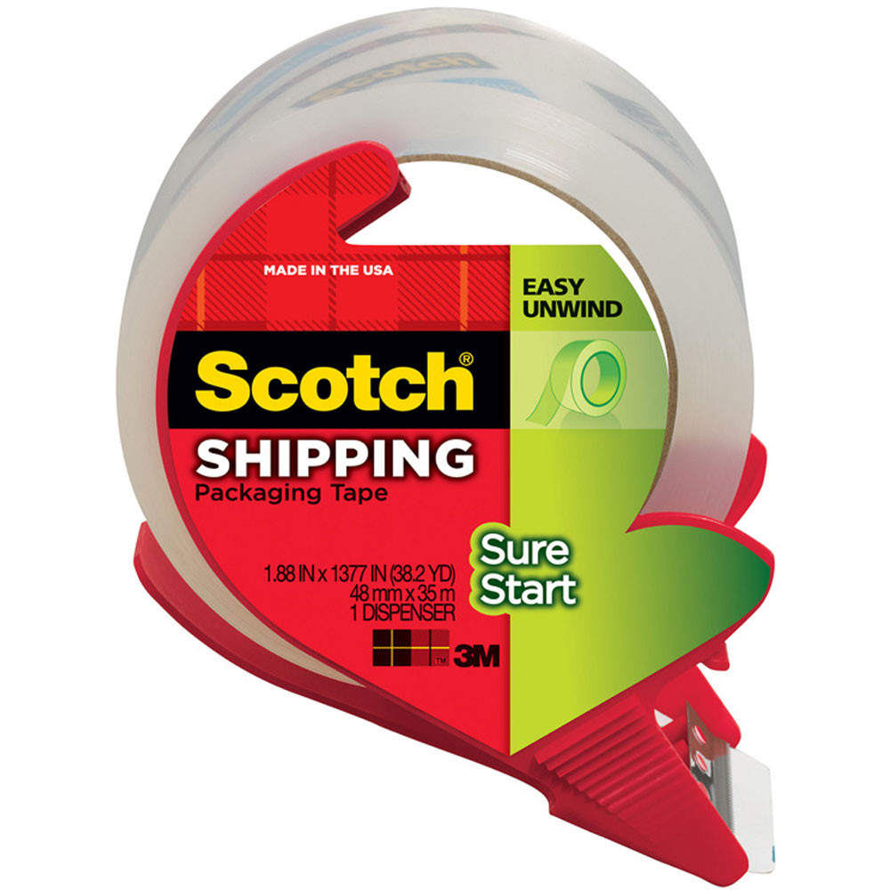 MMM3450SRD - Scotch Sure Start Shipping Packing Tape With Dispenser 1.88 X 38.2 Yd in Tape & Tape Dispensers