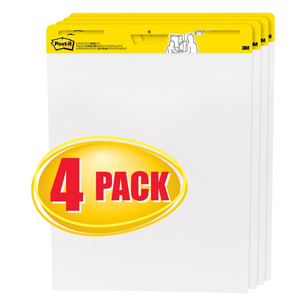 Easel Pad, 25 x 30, Self Stick Sheets, 30 Sheets/Pad, Pack of 4
