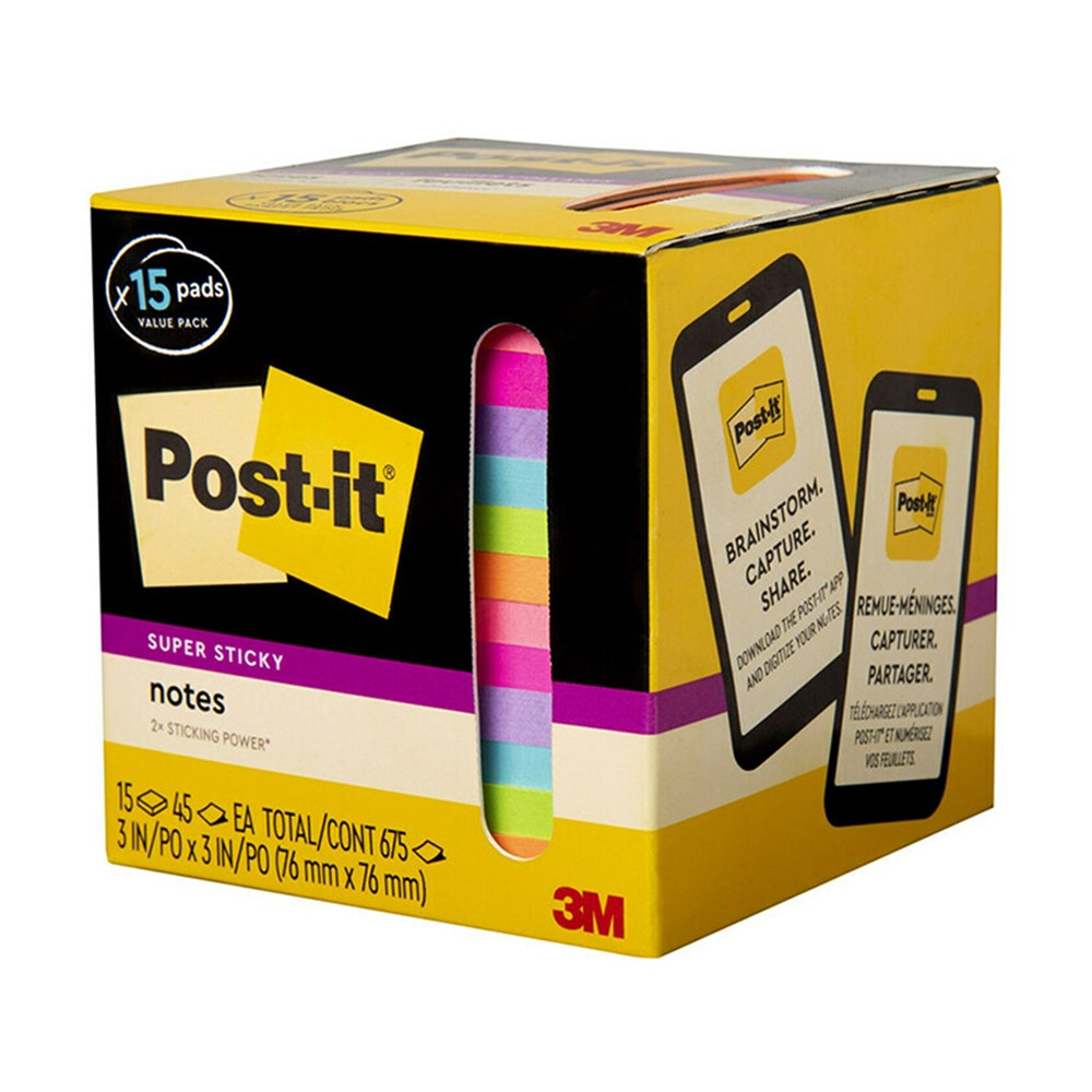 Post-it 654-5SSSC Super Sticky Notes, Black, 3 x 3, Pack of 5