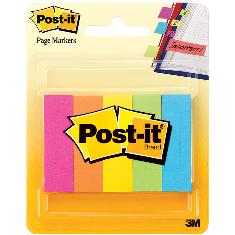 MMM6705AN - Pg Markers Post It 5 Pads Per Pk Assorted Neon 591 X 1969 in Post It & Self-stick Notes