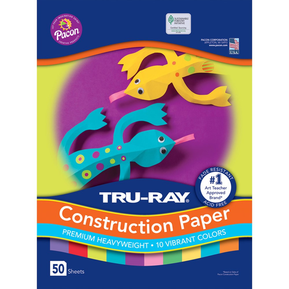 Construction Paper, 10 Vibrant Colors, 12" x 18", 50 Sheets - PAC102941 | Dixon Ticonderoga Co - Pacon | Construction Paper