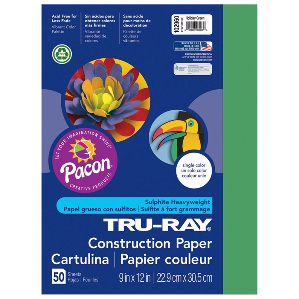 PAC102960 - Tru Ray 9 X 12 Holiday Green 50 Sht Construction Paper in Construction Paper