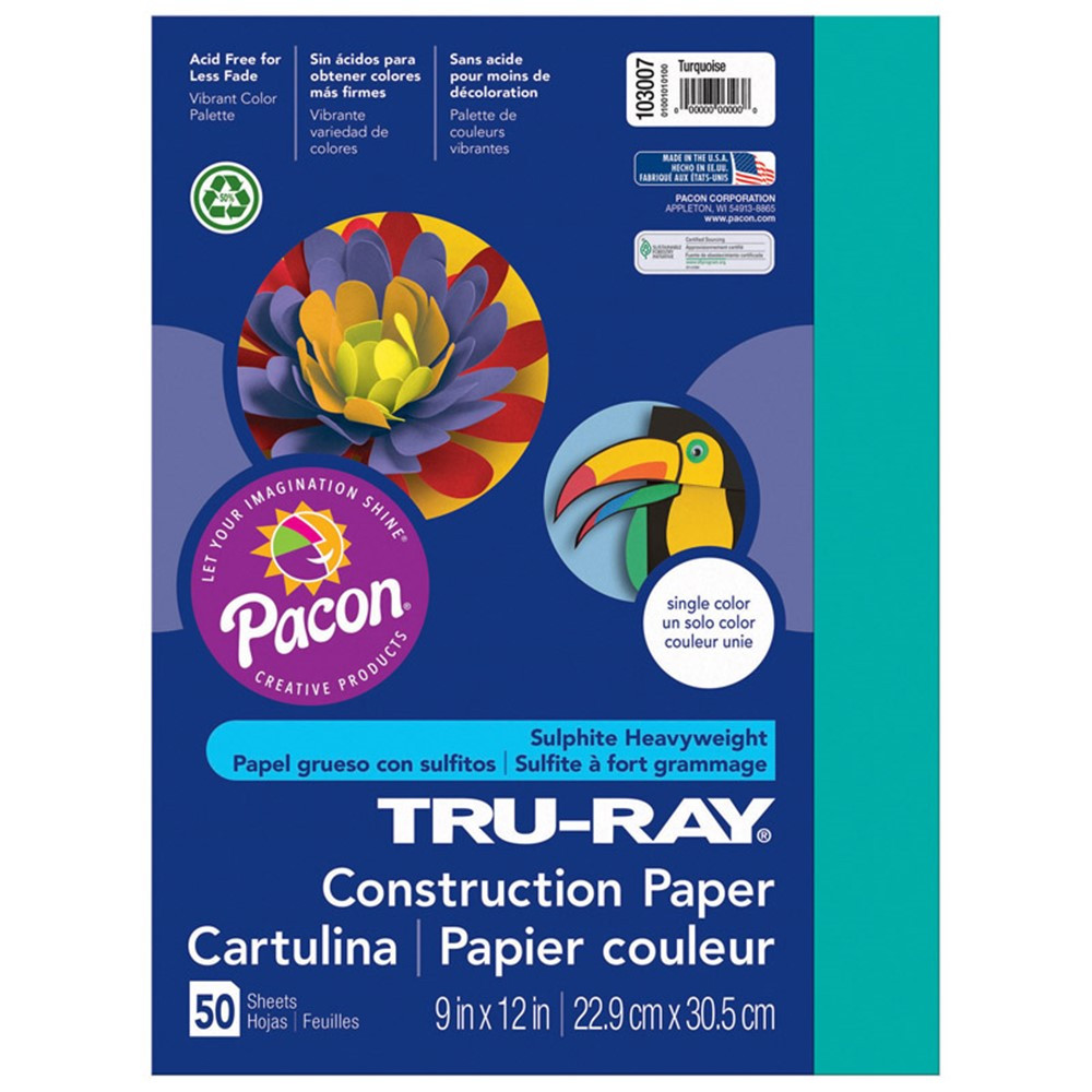 PAC103007 - Tru Ray 9 X 12 Turquoise 50 Sht Construction Paper in Construction Paper