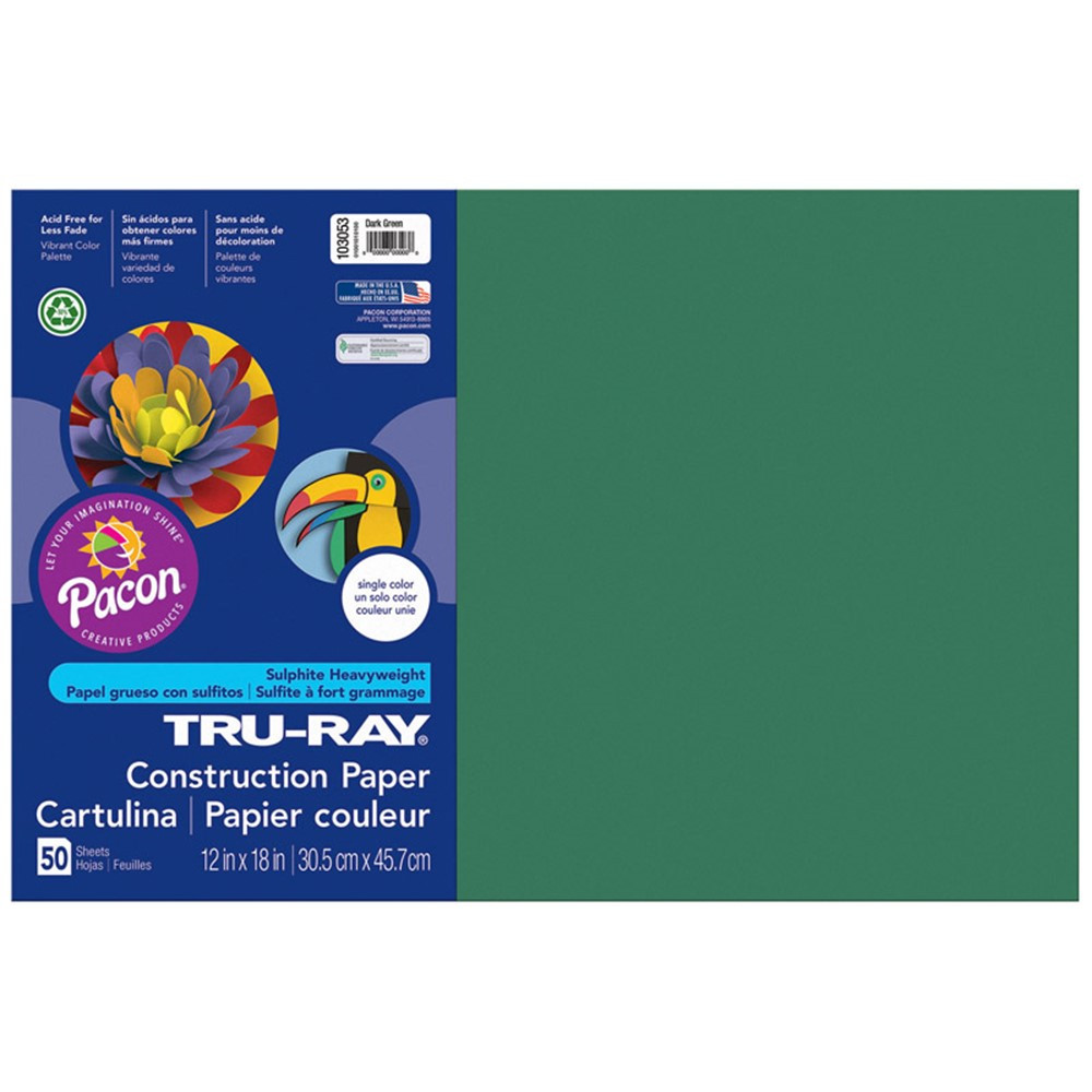 PAC103053 - Tru Ray 12 X 18 Dark Green 50 Sht Construction Paper in Construction Paper