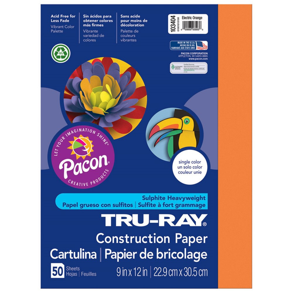 PAC103404 - Tru Ray Electric Orange 9X12 Fade Resistant Construction Paper in Construction Paper