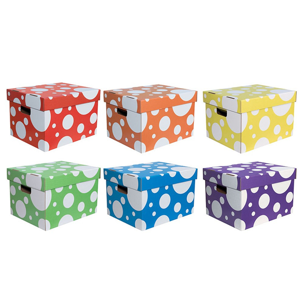 Storage Totes, 6 Assorted Polka Dot Colors, 10-1/8"H x 12-1/4"W x 15-1/4"D, Pack of 6 - PAC1338 | Dixon Ticonderoga Co - Pacon | Storage Containers