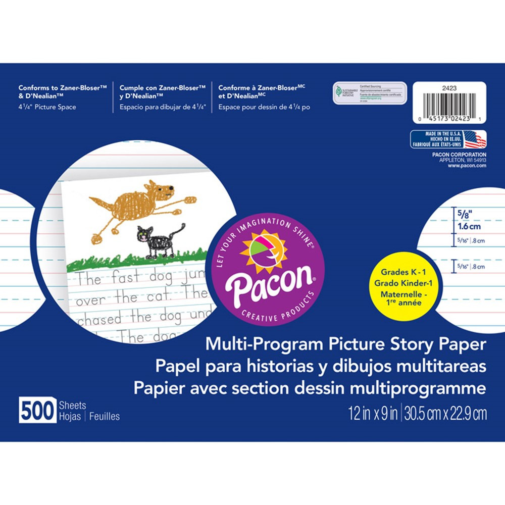 PAC2423 - Picture Story Paper 500 Sht 12 X 9 5/8 In Long Rule in Handwriting Paper