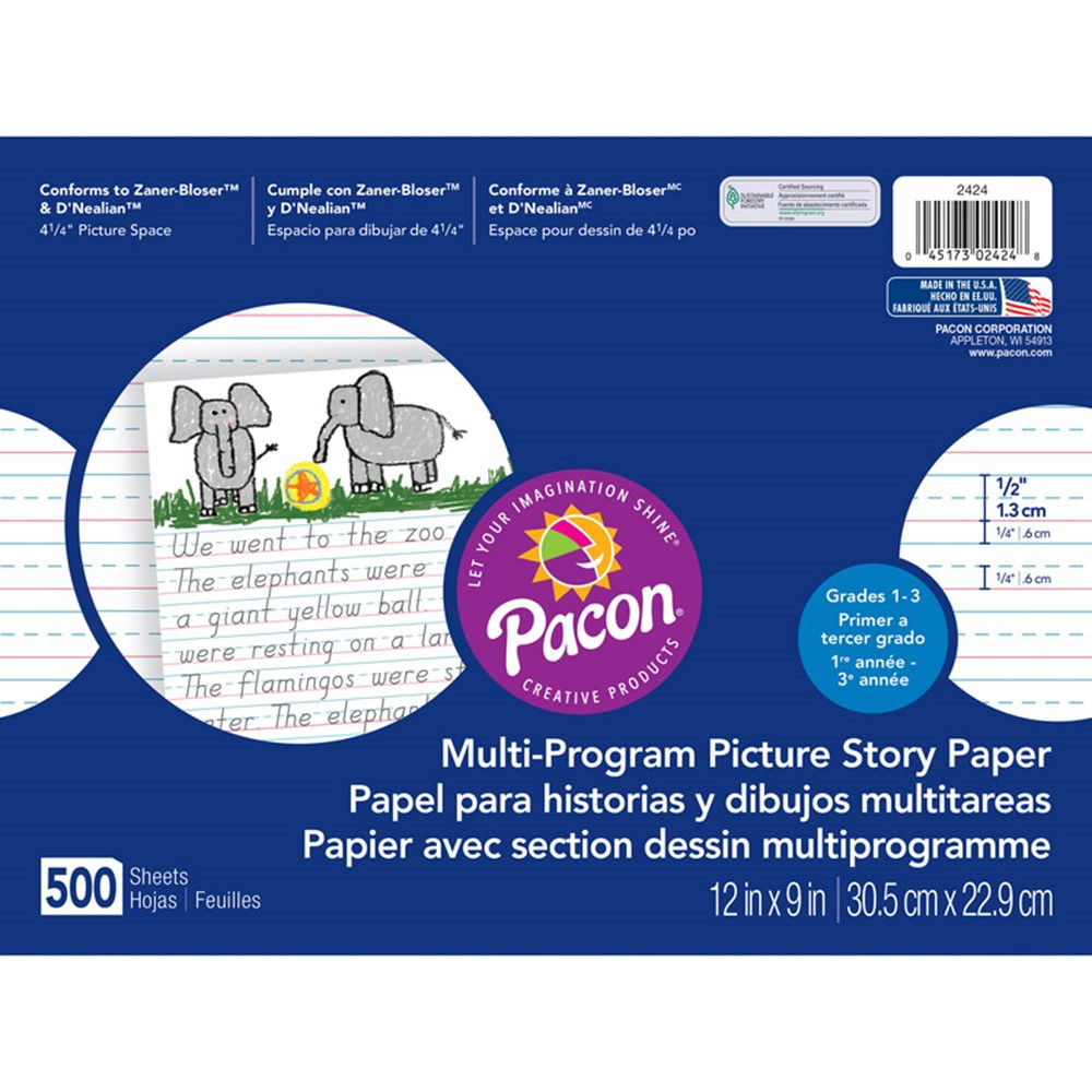 PAC2424 - Picture Story Paper 500 Sht 12 X 9 1/2 In Long Rule in Handwriting Paper