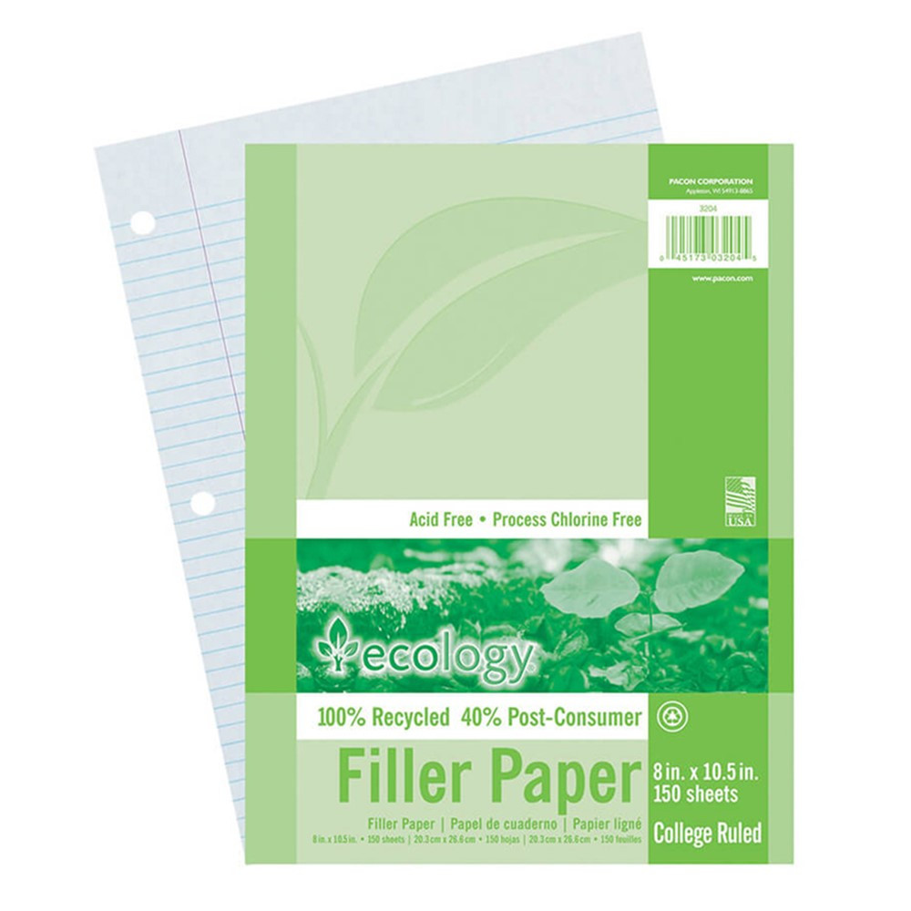 PAC3204 - Ecology Recycled Filler Paper Pack College Ruled in Loose Leaf Paper