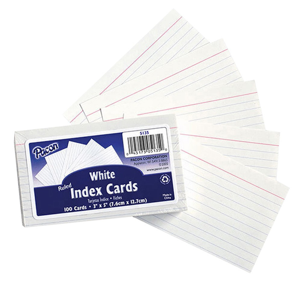 PAC5135 - White 3X5 Ruled Index Cards 100Pk in Index Cards
