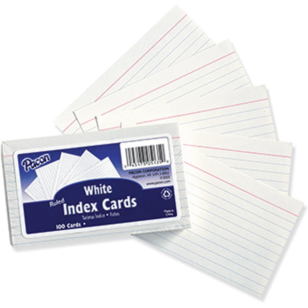 PAC5137 - White 5X8 Ruled Index Cards 100Pk in Index Cards