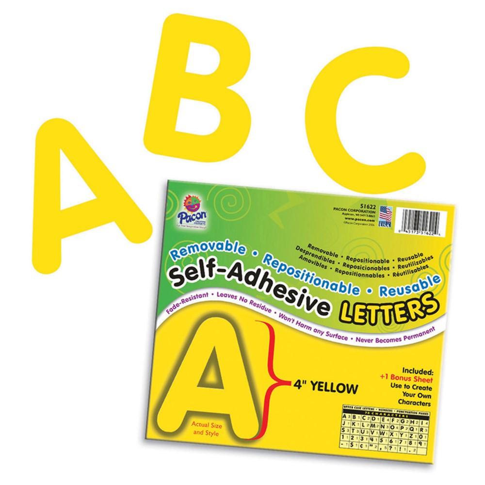 PAC51622 - Self Adhesive Letter 4In Yellow in Letters