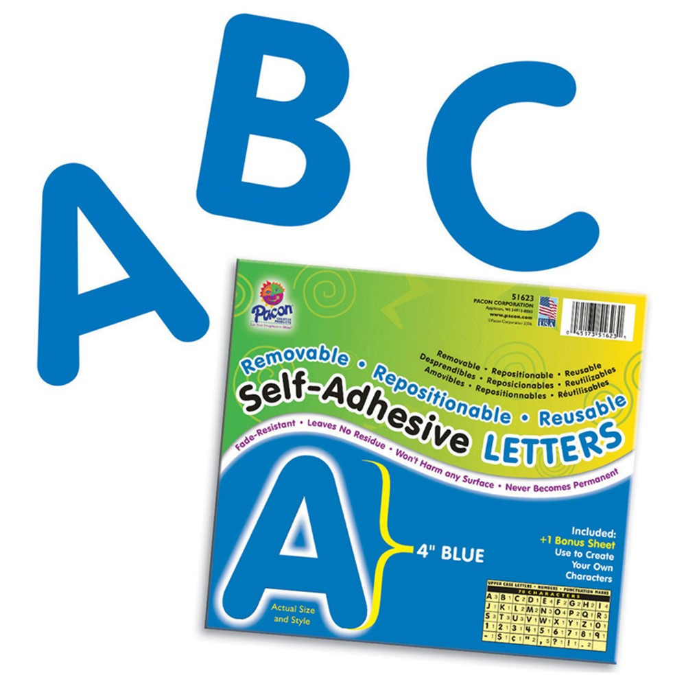 PAC51623 - Self Adhesive Letter 4In Blue in Letters