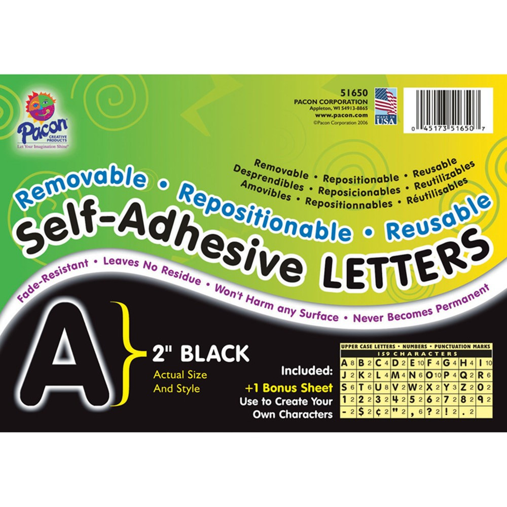 PAC51650 - Self Adhesive Letter 2In Black in Letters