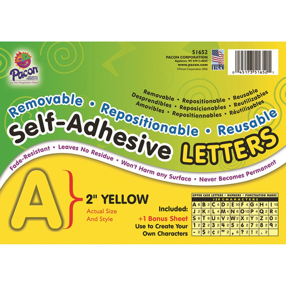 PAC51652 - Self Adhesive Letter 2In Yellow in Letters