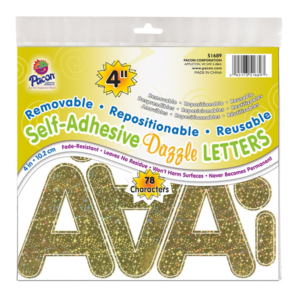 Self-Adhesive Letters, Gold Dazzle, Puffy Font, 4", 78 Characters - PAC51689 | Dixon Ticonderoga Co - Pacon | Letters