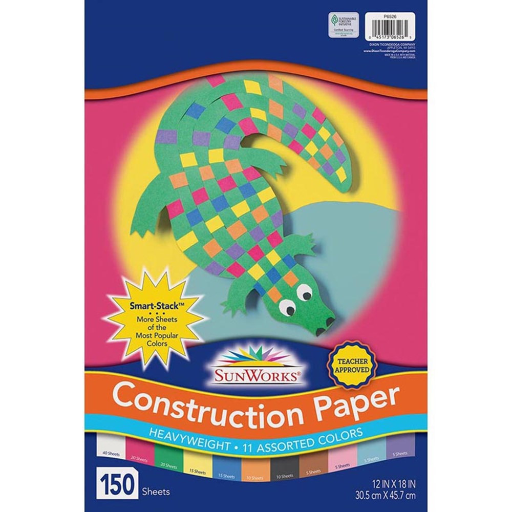 Construction Paper, 11 Assorted Colors, 12 x 18, 150 Sheets