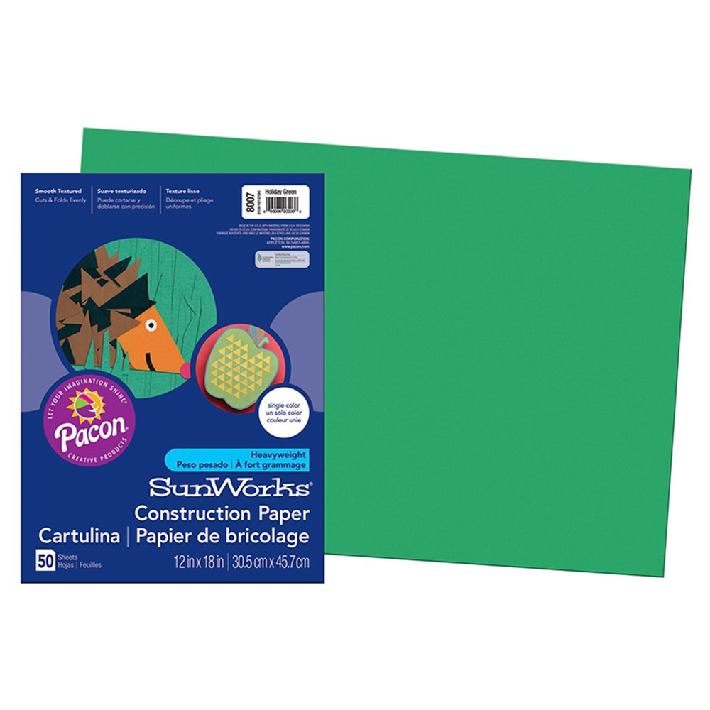 PAC8007 - Sunworks 12X18 Holiday Green 50Ct Construction Paper in Construction Paper