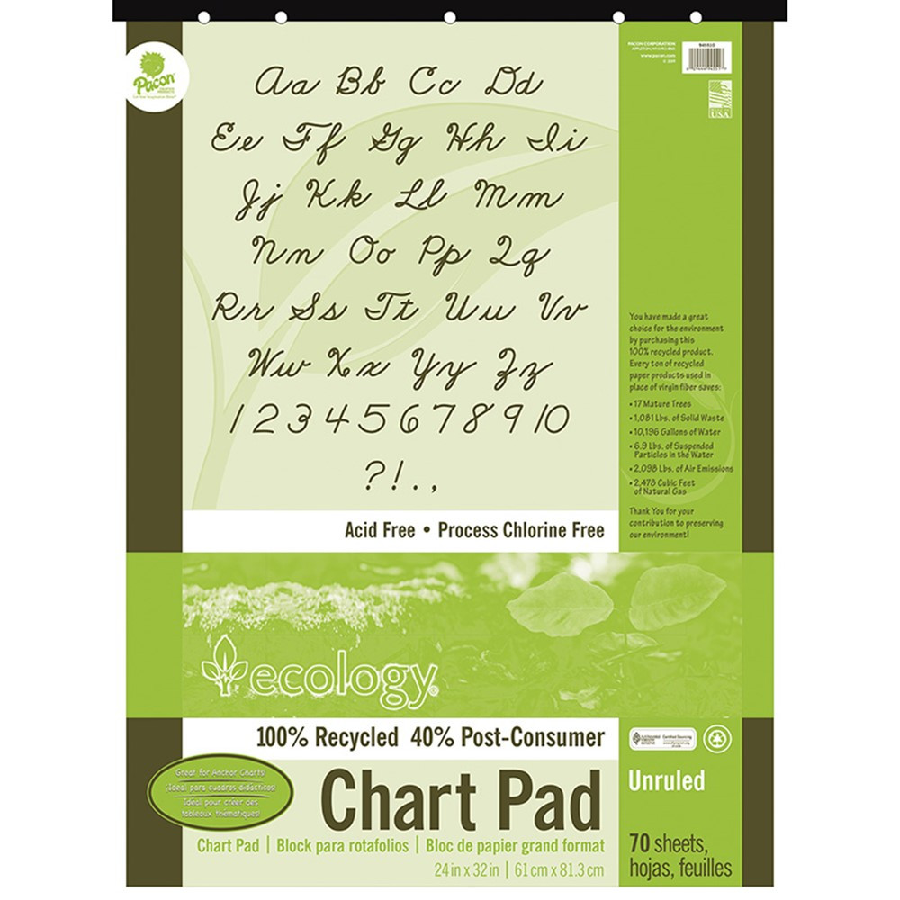 Recycled Chart Pad, Unruled Cover, Unruled 24" x 32", 70 Sheets - PAC945510 | Dixon Ticonderoga Co - Pacon | Chart Tablets