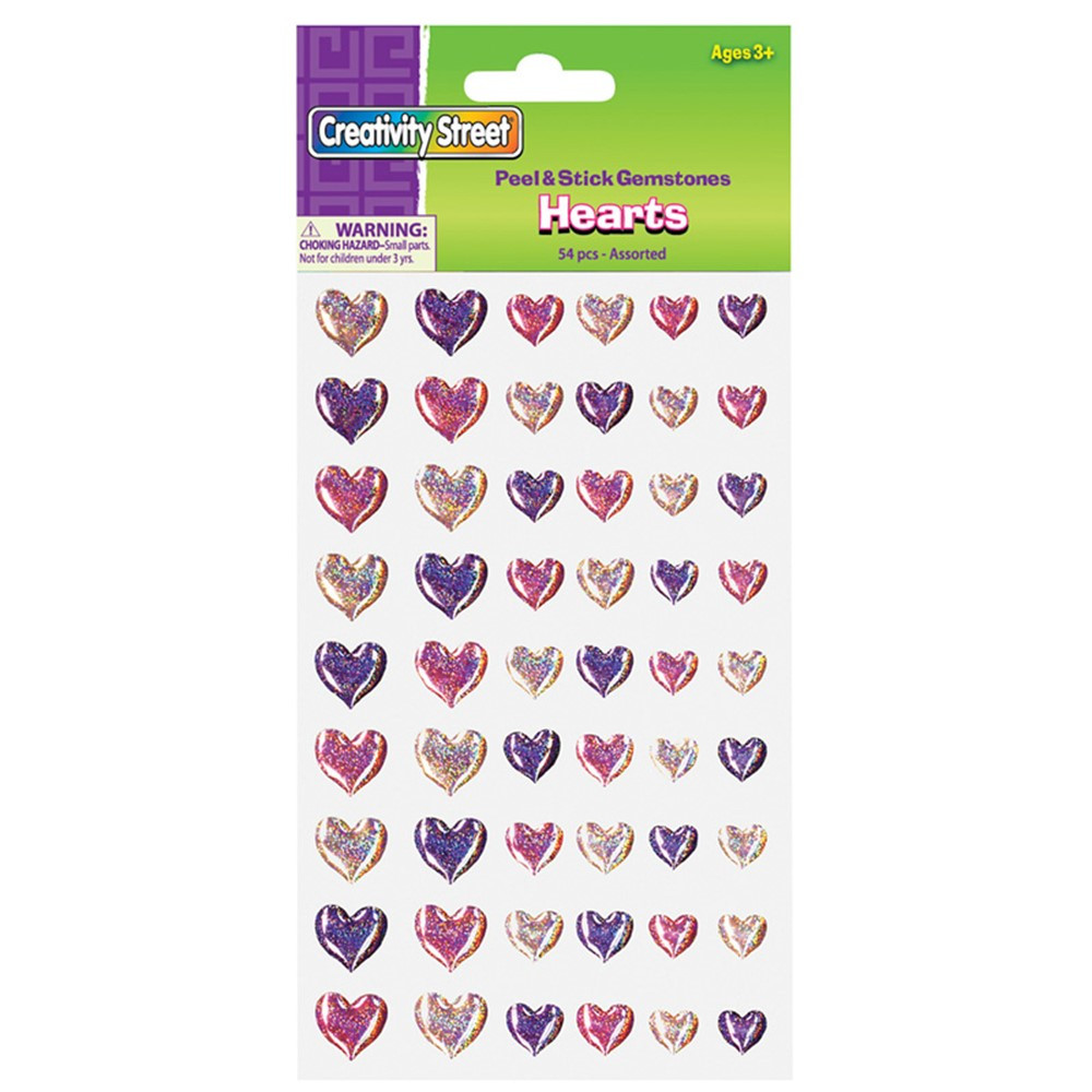 Peel & Stick Gemstone Stickers, Hearts, Assorted Sizes, 54 Pieces - PACAC1641 | Dixon Ticonderoga Co - Pacon | Sticky Shapes