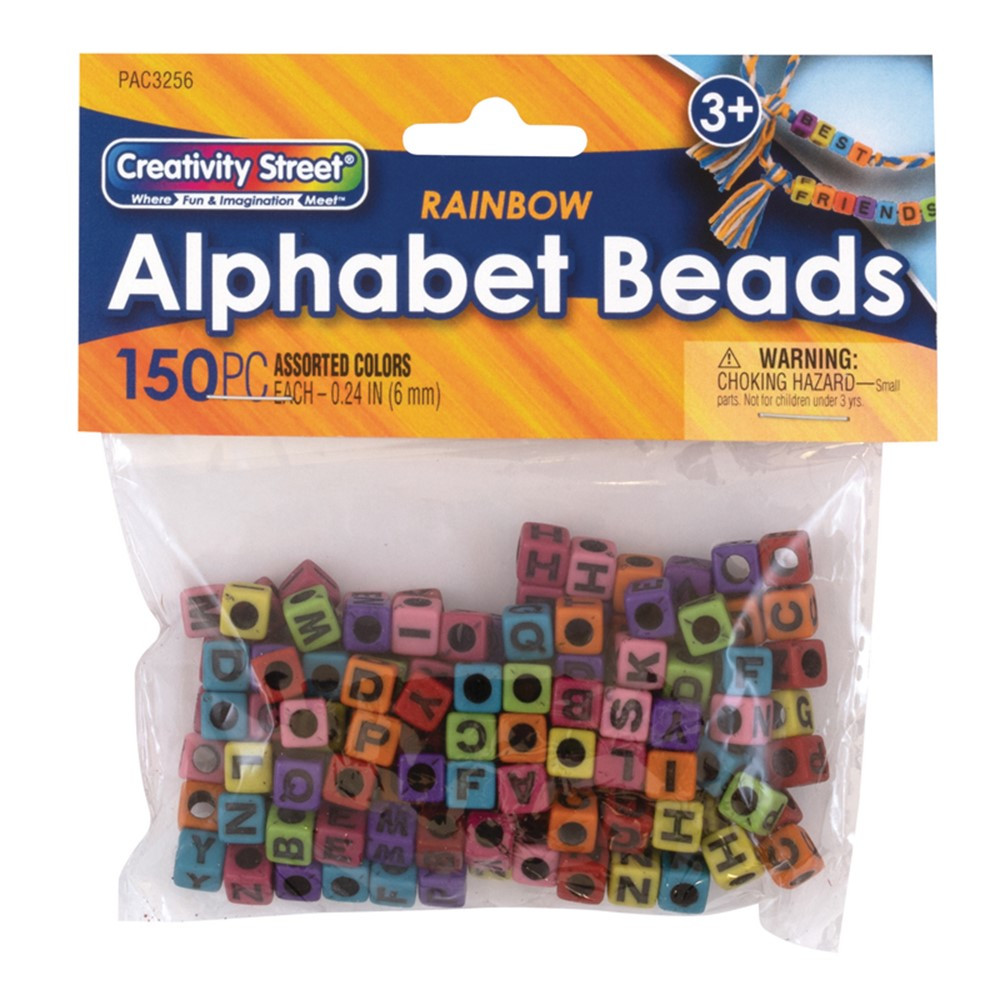 Alphabet Beads, Assorted Rainbow Colors, 6 mm, 150 Count - PACAC3256 | Dixon Ticonderoga Co - Pacon | Beads