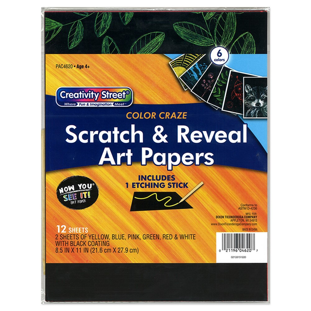 Art Paper, Color Craze, 12 Sheets - PACAC4620 | Dixon Ticonderoga Co - Pacon | Scratch Art Sheets