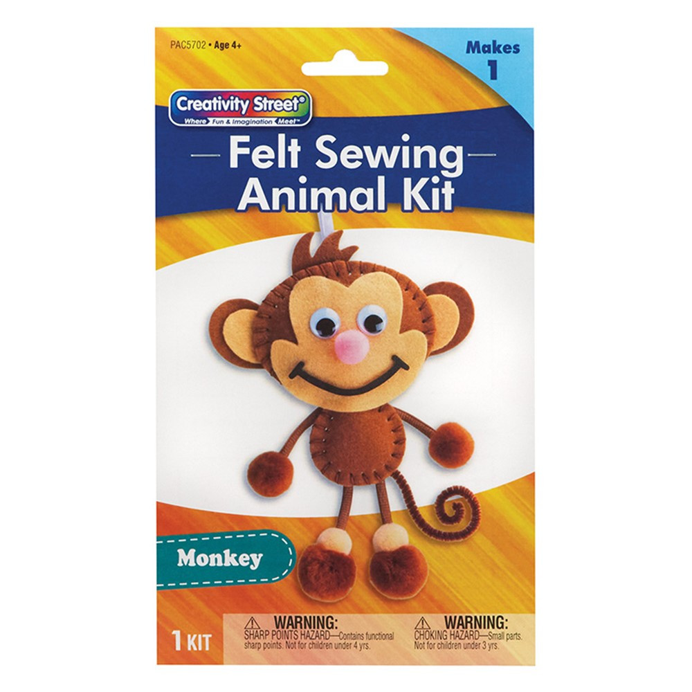 Felt Sewing Animal Kit, Monkey, 6.5" x 10.5" x 1", 1 Kit - PACAC5702 | Dixon Ticonderoga Co - Pacon | Art & Craft Kits
