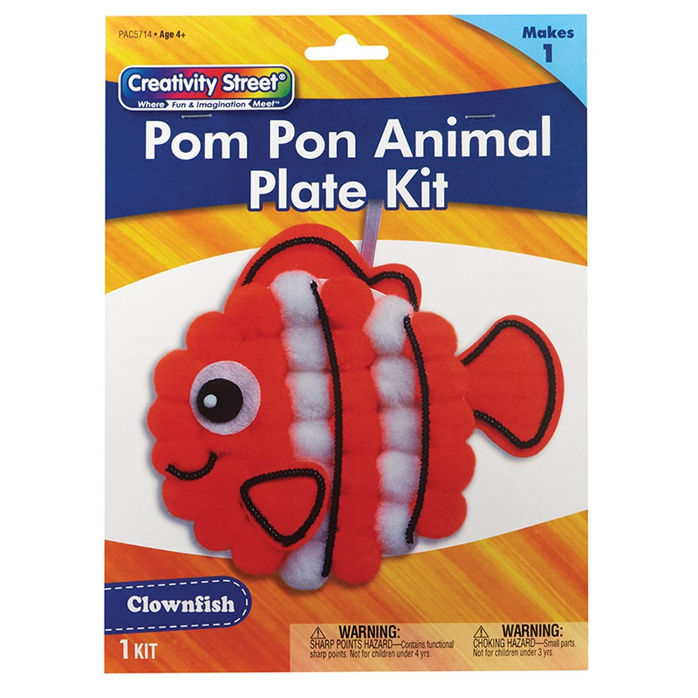Pom Pon Animal Plate Kit, Clownfish, 7.5" x 8" x 1", 1 Kit - PACAC5714 | Dixon Ticonderoga Co - Pacon | Art & Craft Kits