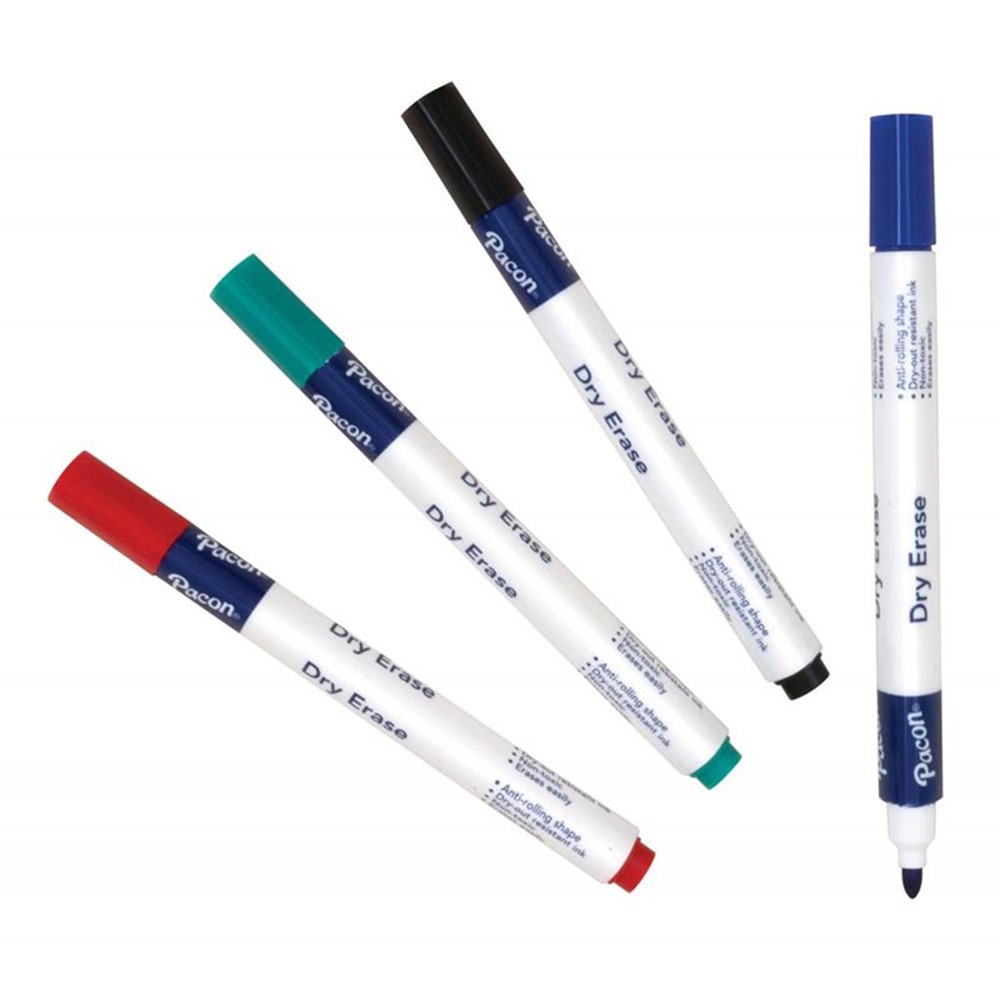 Triangular Dry Erase Markers, 4 Assorted Colors, Bullet Tip, 4 Markers - PACAC9000 | Dixon Ticonderoga Co - Pacon | Markers