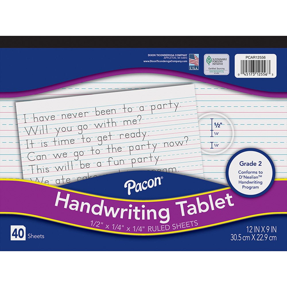 Handwriting Tablet, White, 1/2 in x 1/4 in x 1/4 in Ruled Long, 12" x 9", 40 Sheets - PACCAR12556 | Dixon Ticonderoga Co - Pacon | Note Books & Pads