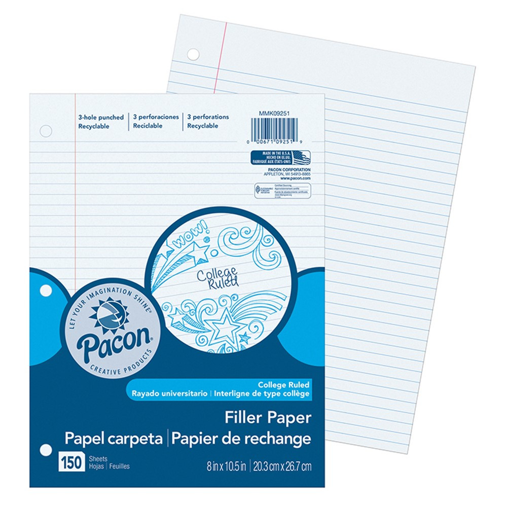 PACMMK09251 - Pacon Filler Paper College Rule 9/32In Ruling in Loose Leaf Paper