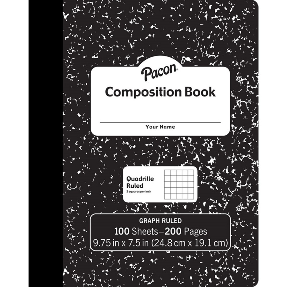 Composition Book, Black Marble, 1/5" Quadrille Ruled, 9-3/4" x 7-1/2", 100 Sheets - PACMMK37103 | Dixon Ticonderoga Co - Pacon | Note Books & Pads
