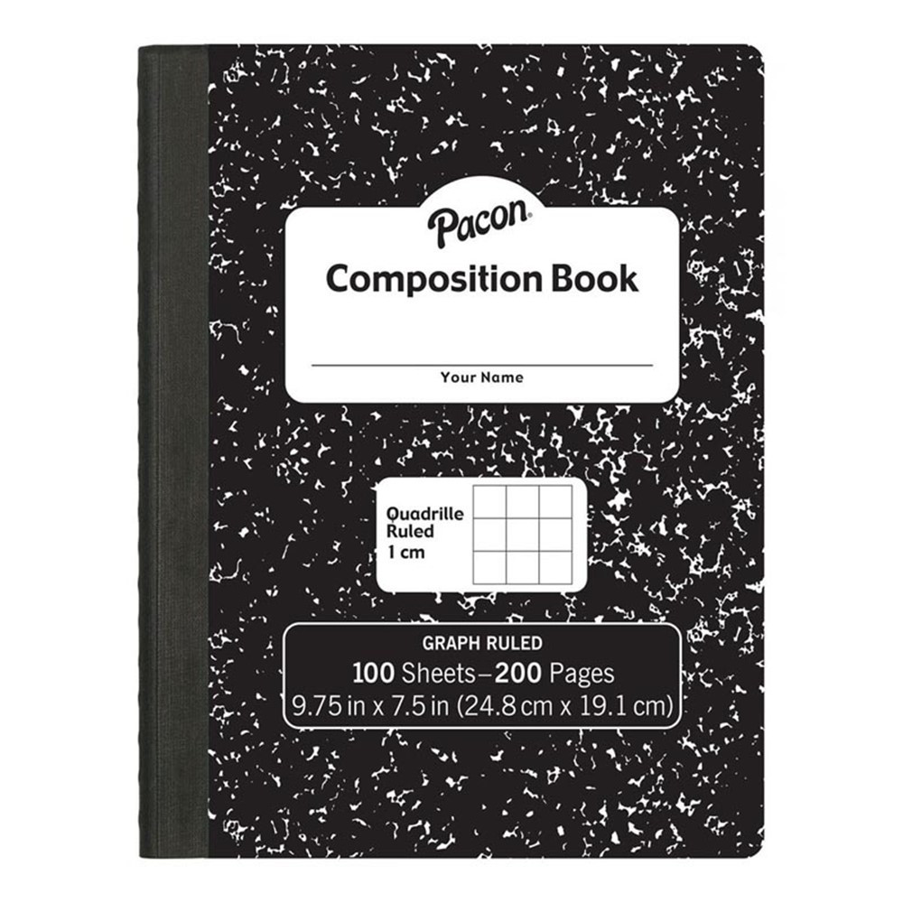 Composition Book, Black Marble, 1 cm Quadrille Ruled 9-3/4" x 7-1/2", 100 Sheets - PACMMK37105 | Dixon Ticonderoga Co - Pacon | Note Books & Pads