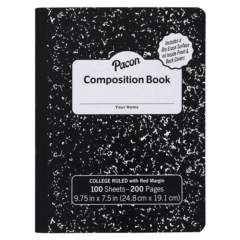 Composition Book, Black Marble, 9/32 in ruling with red margin 9-3/4" x 7-1/2", 100 Sheets - PACMMK37106DE | Dixon Ticonderoga Co - Pacon | Note Books & Pads