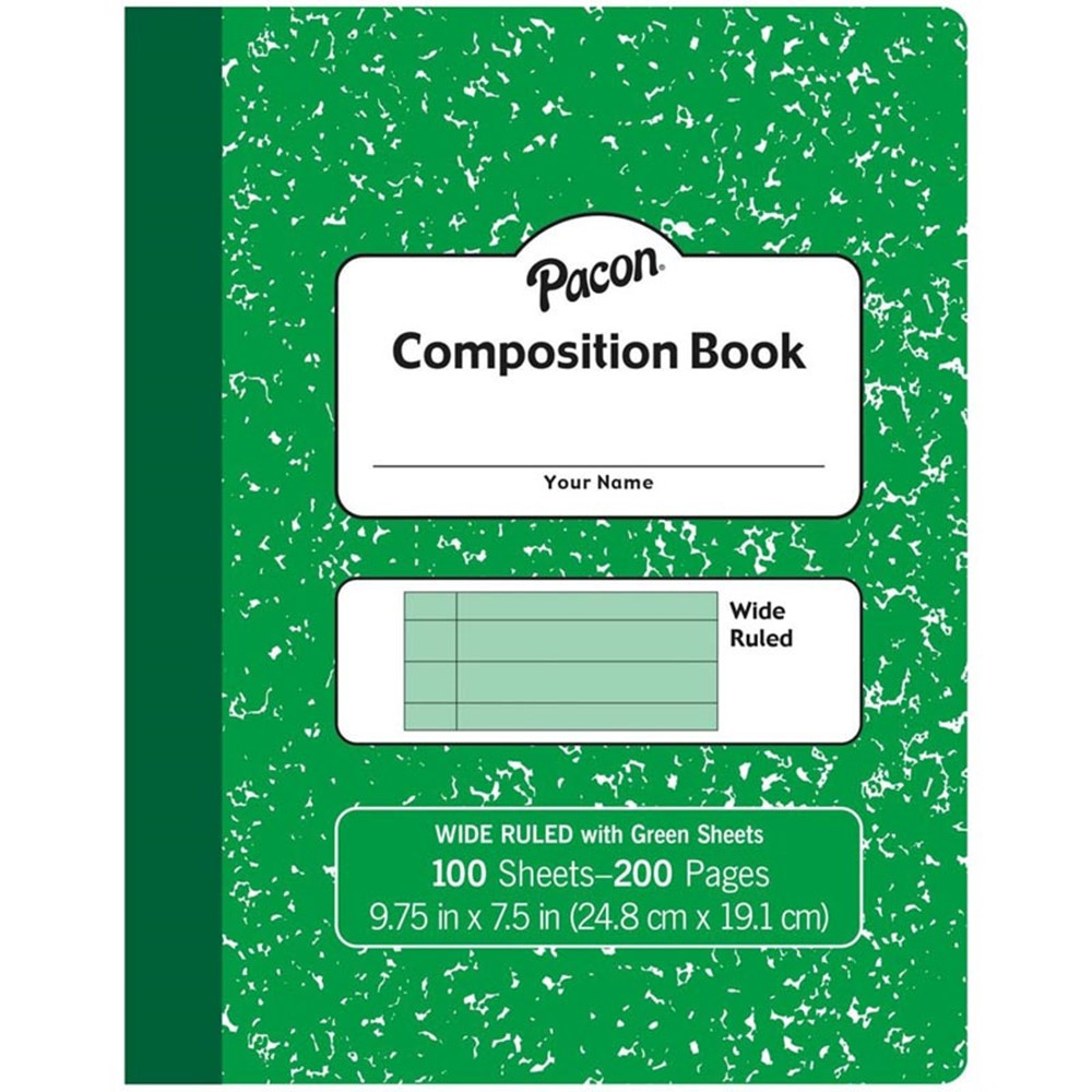 Pastel Composition Book, Green Marble Cover, Light Green Sheets, 3/8" Ruled, 9-3/4" x 7-1/2", 100 Sheets - PACMMK37172 | Dixon Ticonderoga Co - Pacon | Note Books & Pads