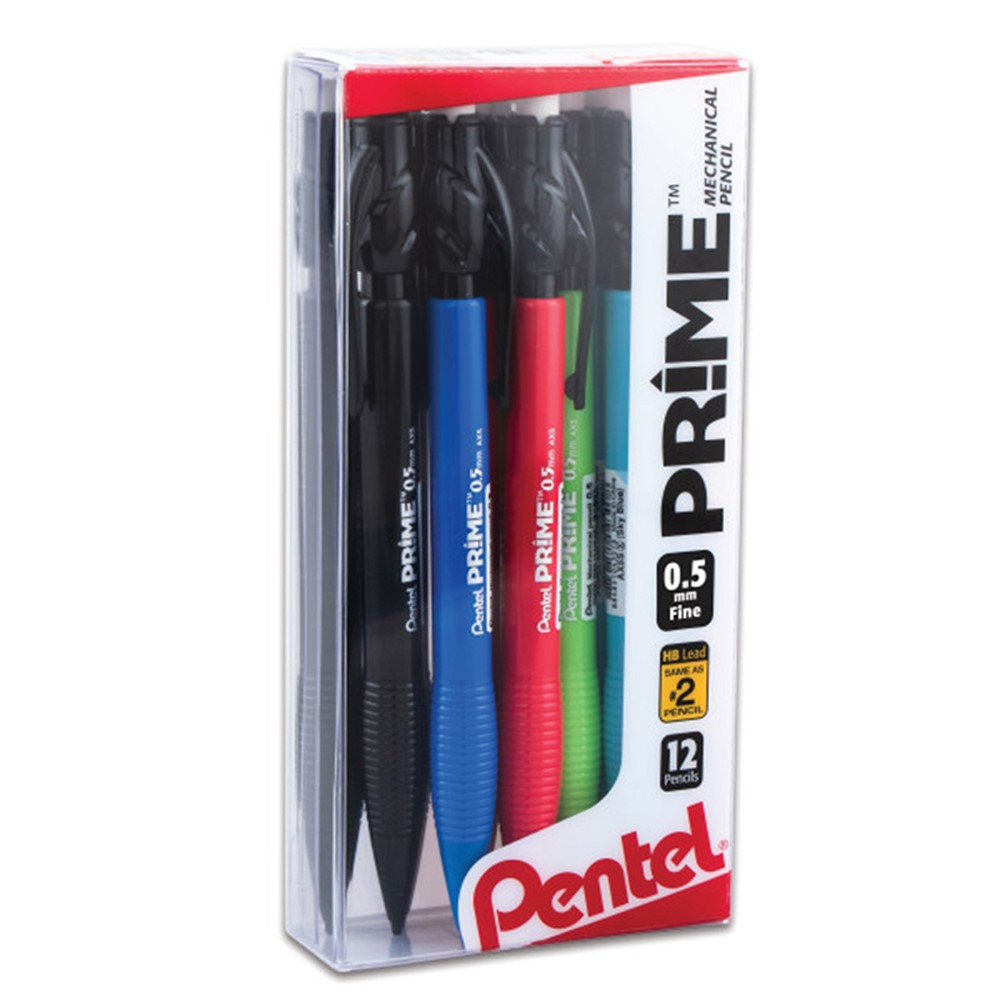 PRIME Mechanical Pencils, 0.5 mm, Assorted Barrels, Box of 12 - PENAX5PC12M | Pentel Of America | Pencils & Accessories