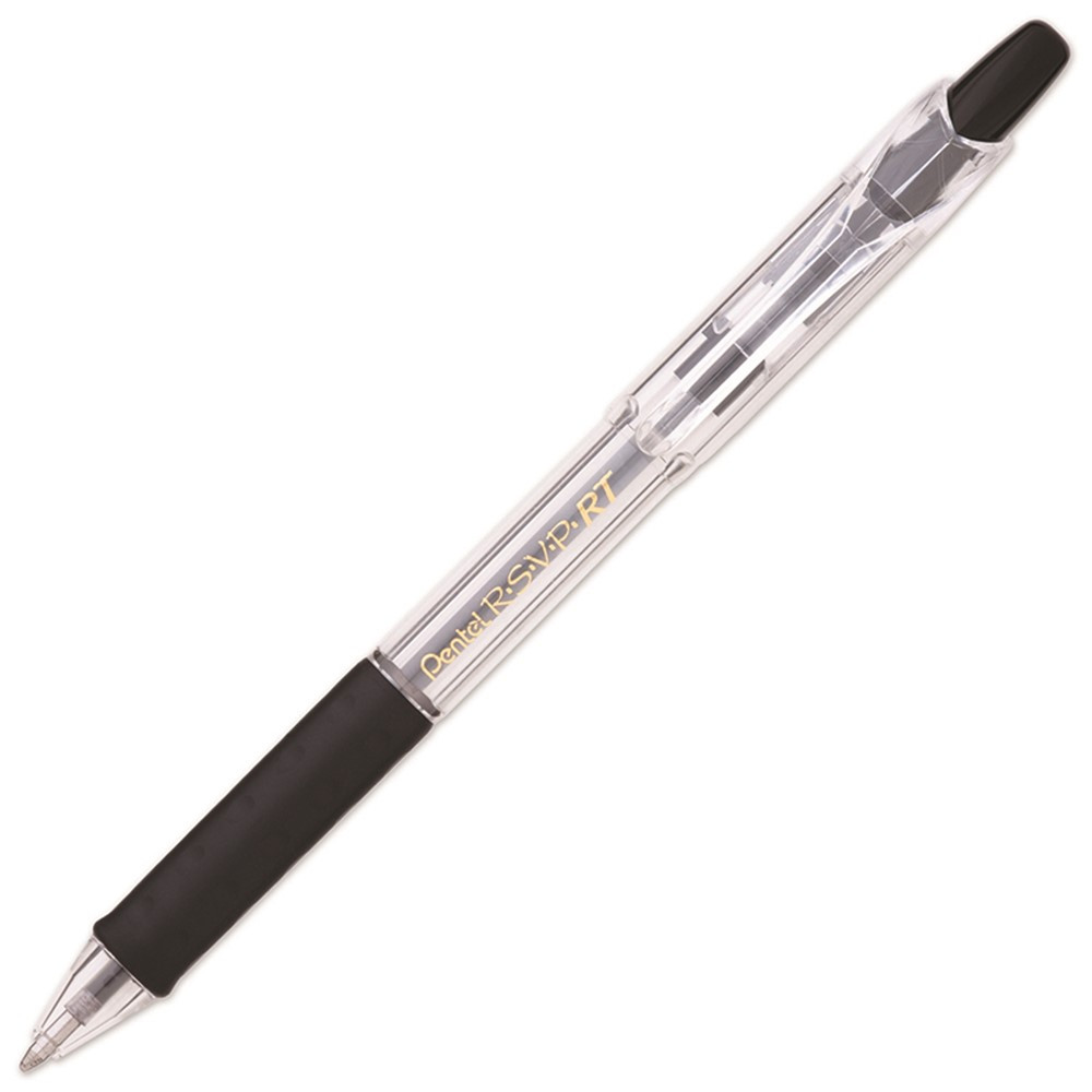 PENBK93A - Pentel R S V P Rt Black Retractable Ball Point Pen Medium in Pens