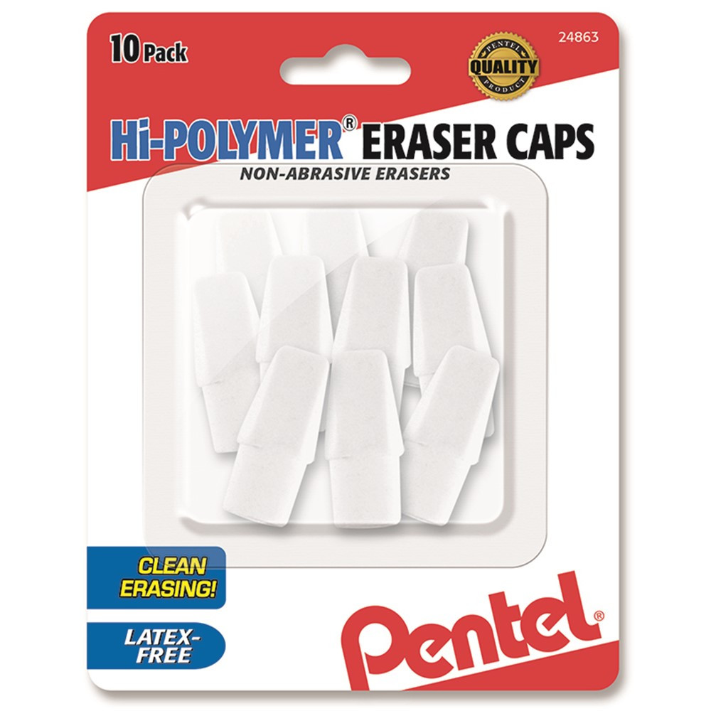 Hi-Polymer White Cap Erasers10-Pk - PENZEH02BP10 | Pentel Of America | Erasers