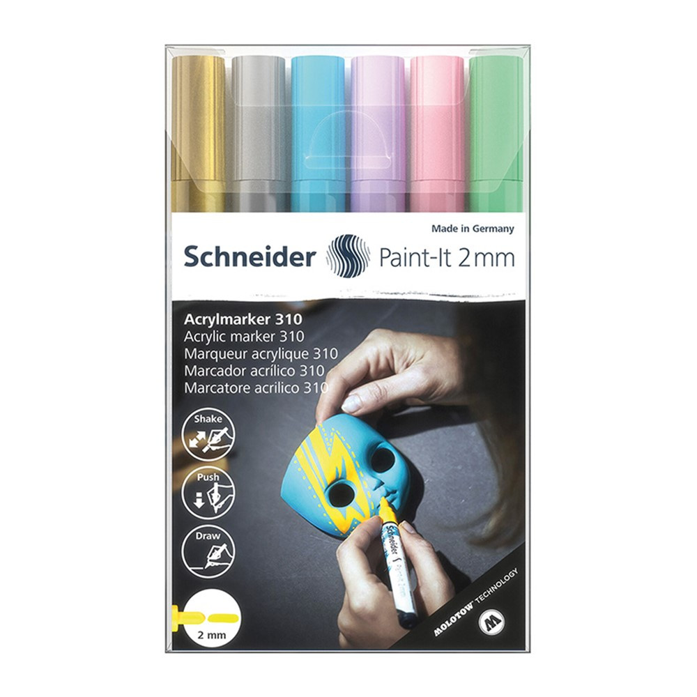 Paint-It 310 Acrylic Markers, 2 mm Bullet Tip, Wallet, 6 Assorted Pastel Ink Colors - PSY120196 | Rediform Inc | Markers