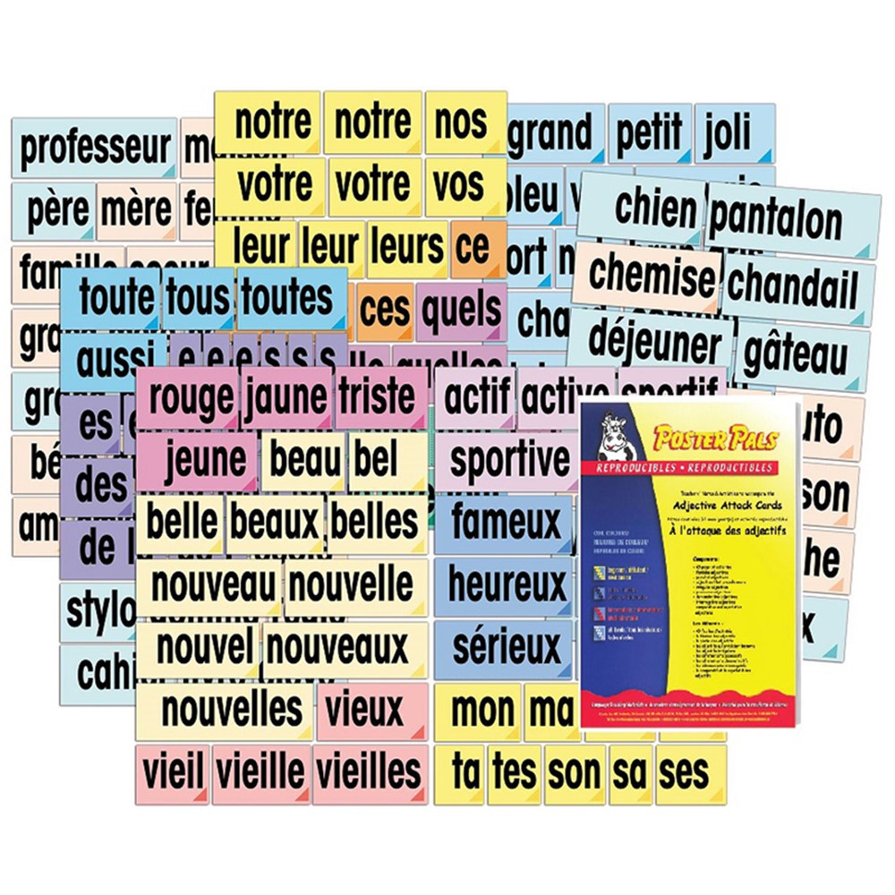 Adjective Attack Card Set, French - PSZP165 | Poster Pals | Flash Cards