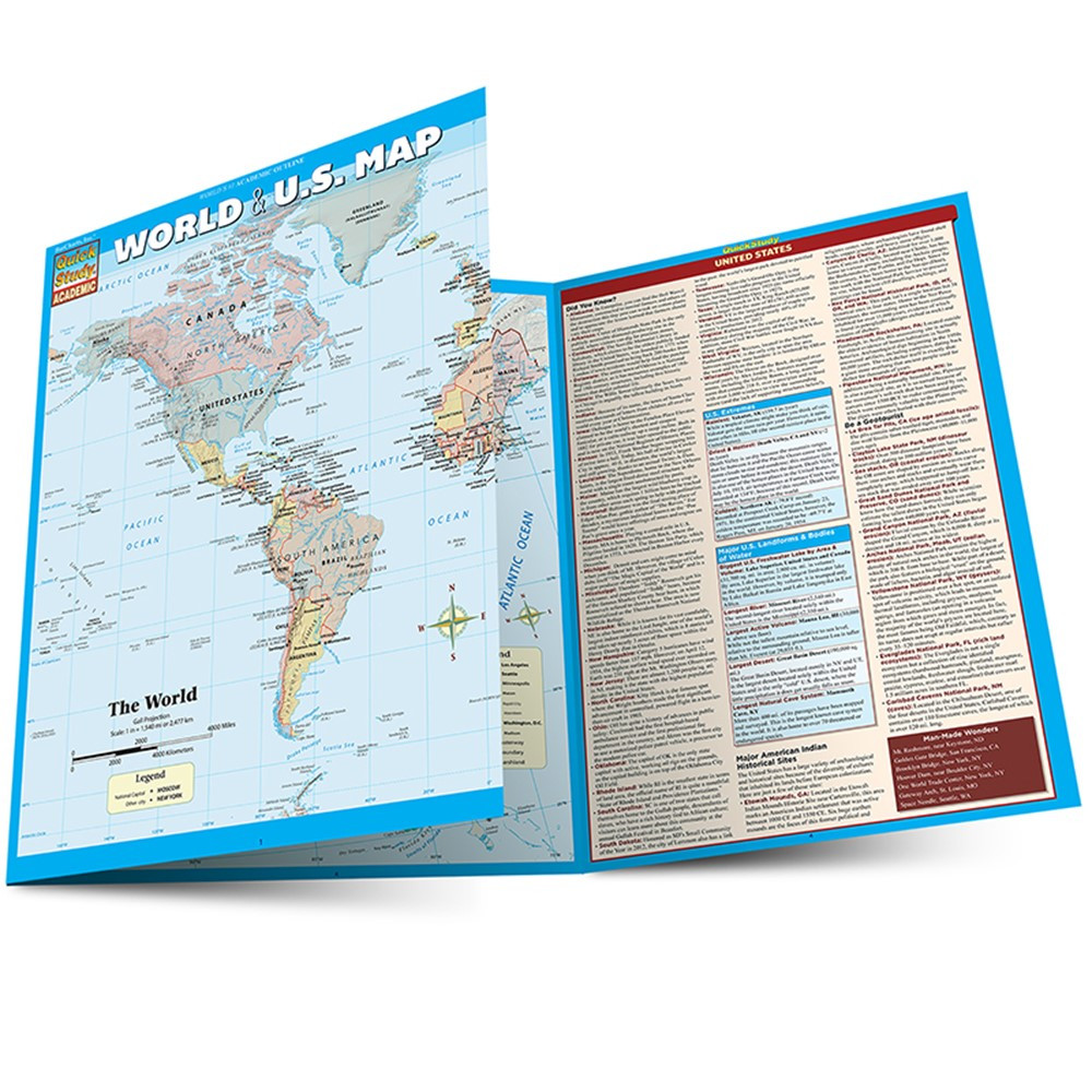 World & U.S. Map Laminated Reference Guide - QS-220534 | Barcharts, Inc. | Maps & Map Skills