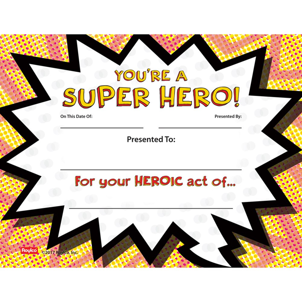 Super Hero Certificate Pack of 24 R 71000 Roylco Inc Awards