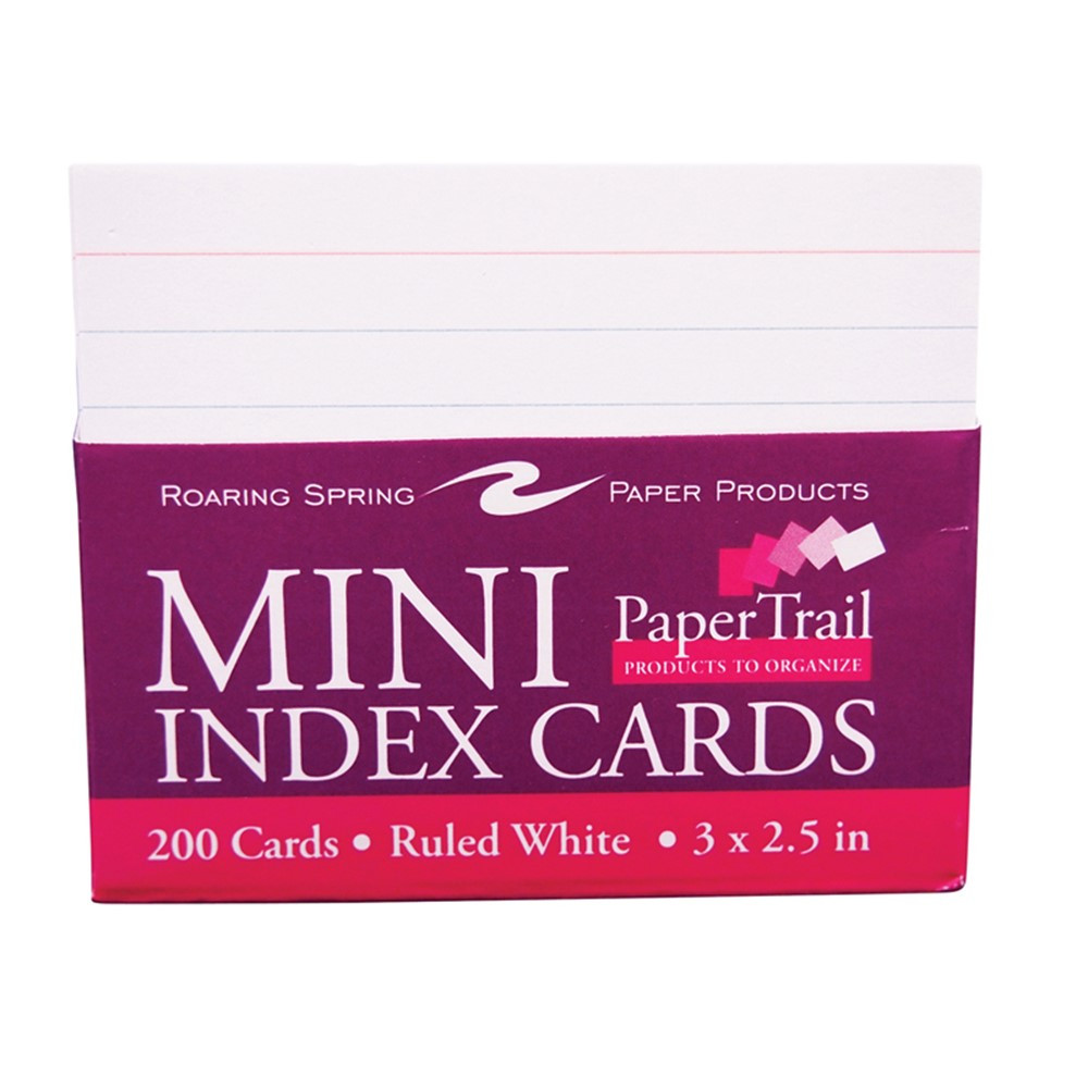Mini Trayed Index Cards, 3" x 2-1/2", White, Pack of 200 - ROA28041 | Roaring Spring Paper Products | Index Cards